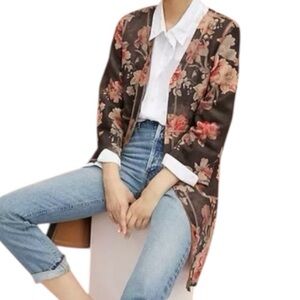 Solitaire By Anthropologie Floral Faux Suede Duster Size Large